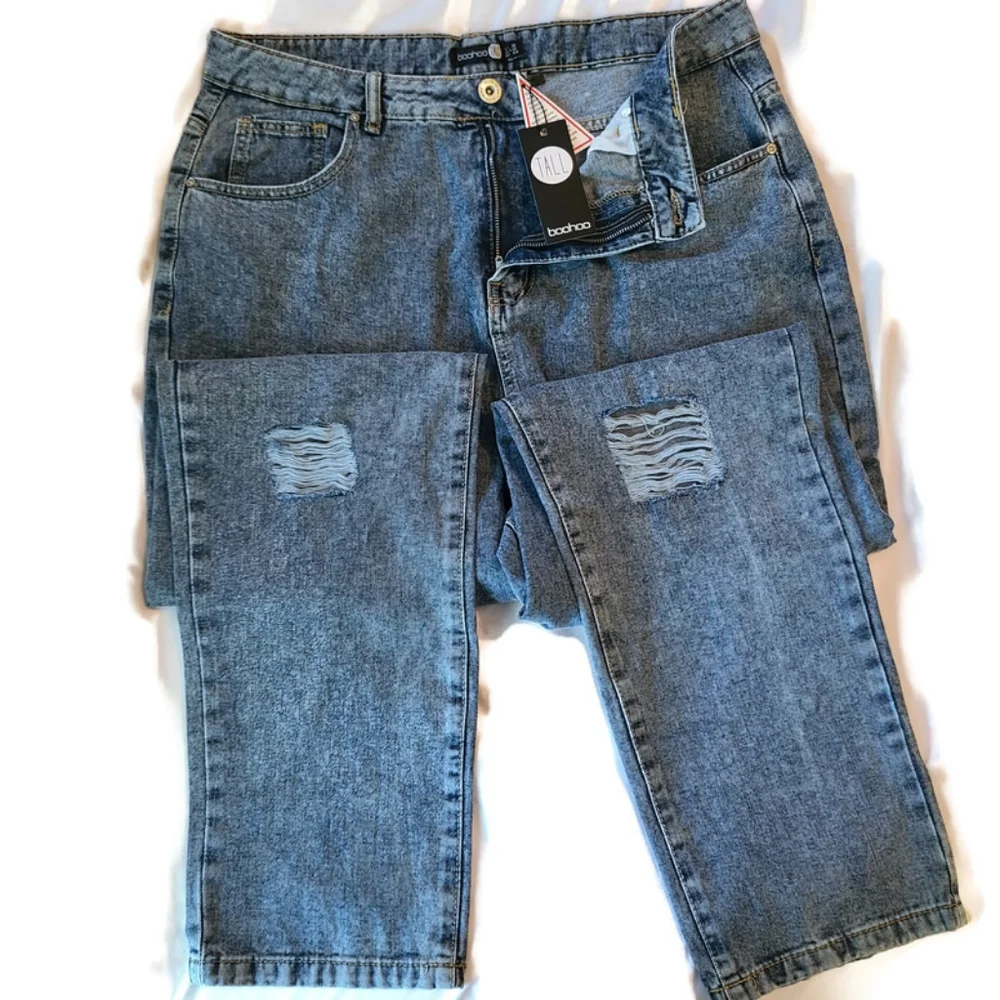 *SOLD* NEW Boohoo Blue Womens Plus 16 Tall Blue High Waist Mom Jeans Acid Ligh - Picture 2 of 12